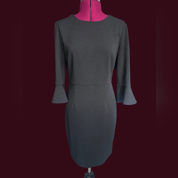 Donna Morgan x Kendall  Black 3/4 Ruffle Sleeve LBD Sheath Dress Size 6 - Picture 4 of 11